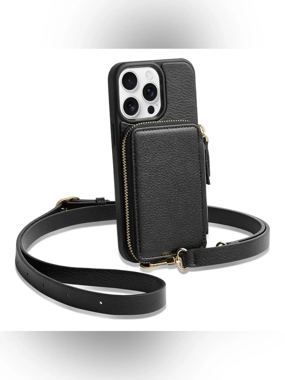 NWOT ZVE Black Crossbody Leather Wallet Phone Case for IPHONE 13PRO MAX